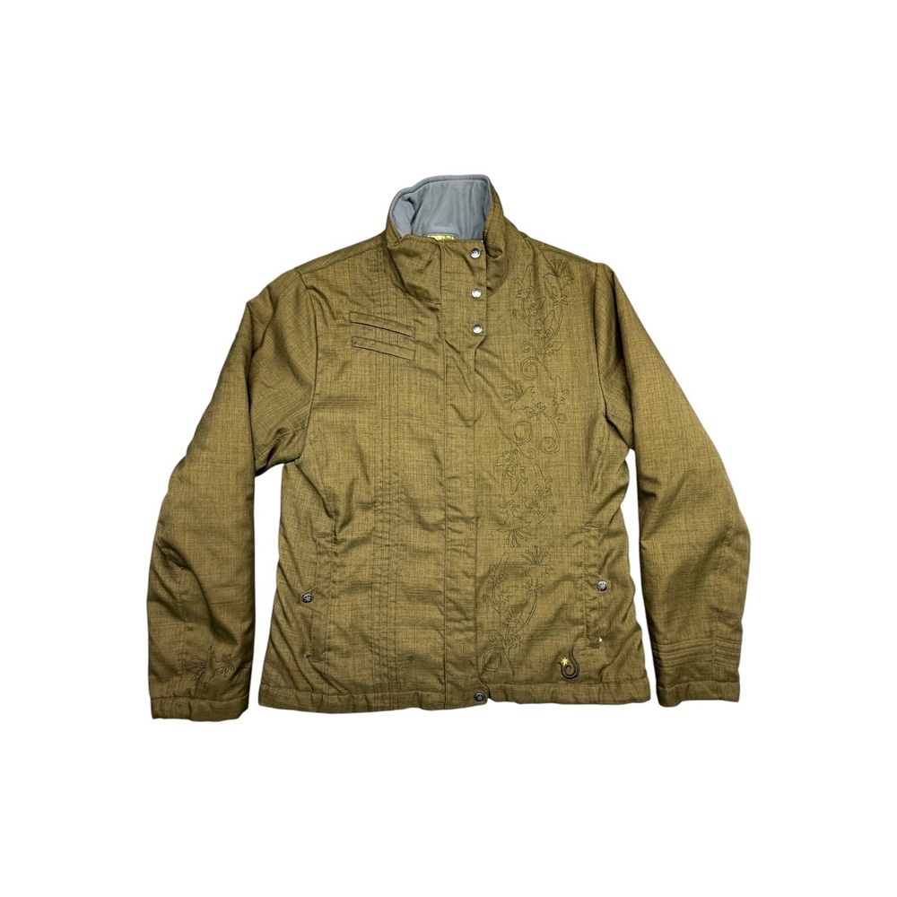 Isis Womens Insulated Jacket Size 12 Olive Green Floral Embroidered Gorpcore
